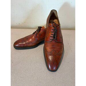 Magnanni Cognac Leather Oxford Wingtip Shoes Size 10.5 M Brown